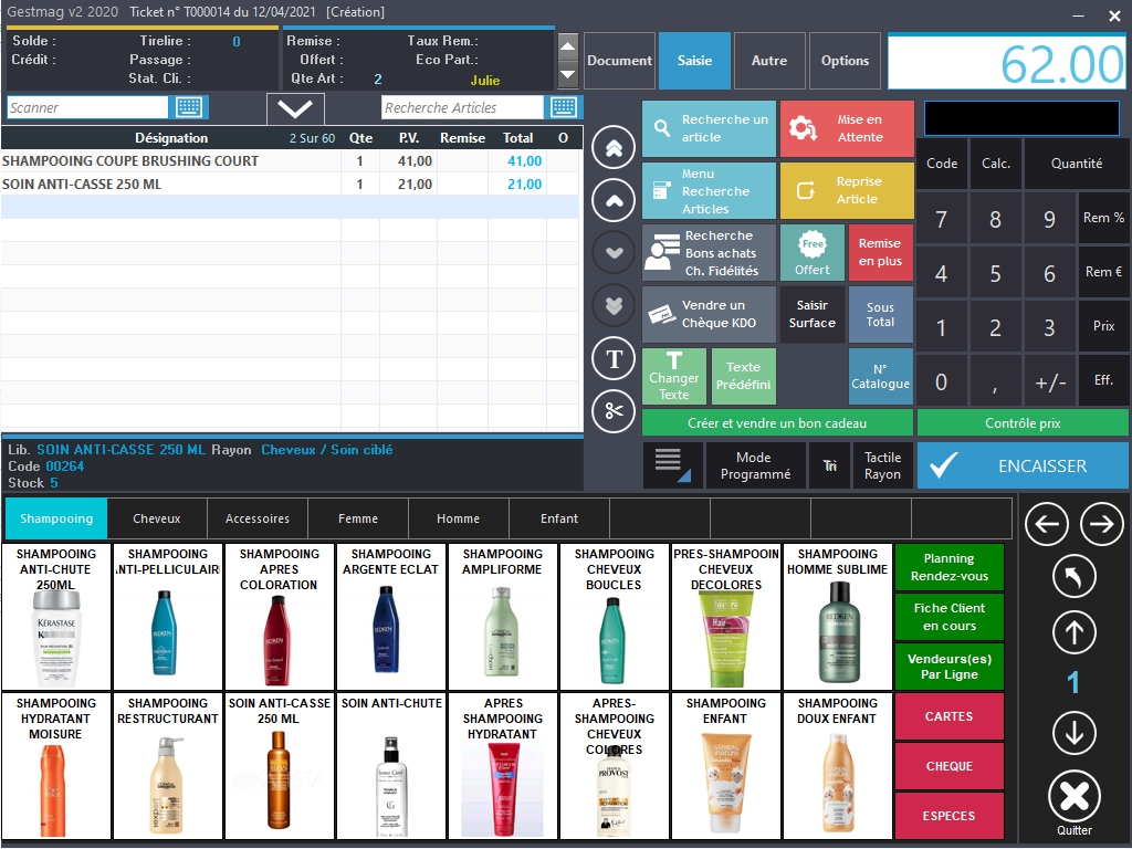 écran de caisse avec logiciel gestmag salon de coiffure