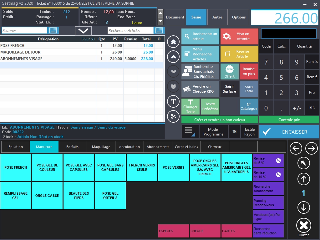 écran de caisse avec logiciel gestmag institut de beauté 